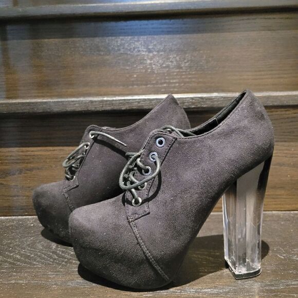 Vintage Y2K Black Leather High Heels Shoes - Picture 1 of 5